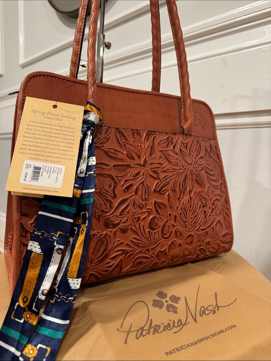 Patricia Nash Handbags - Patricia Nash Bag Large Paris Spring Floral Tooled Embossed Brown Leather Tote